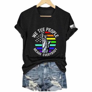 LGBT FDT We The People Means Everybody Printed V-Neck T-Shirt LGBT FDT We The People Means Everybody Printed V-Neck T-Shirt