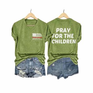 V Neck Retro Texas Strong Pray For Texas Pray For The Children Print T Shirt
