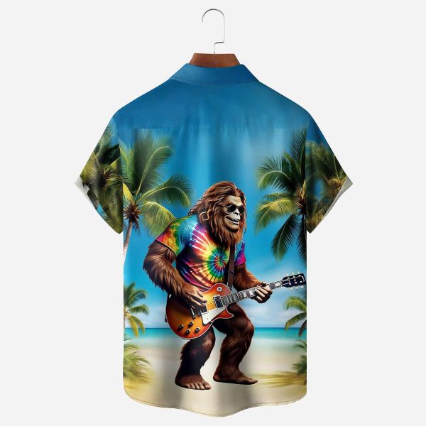 Hippie Bigfoot Guitar Coconut Tree Chest Hawaiian Shirt