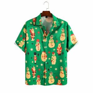Santa Print Casual Breathable Hawaiian Shirt