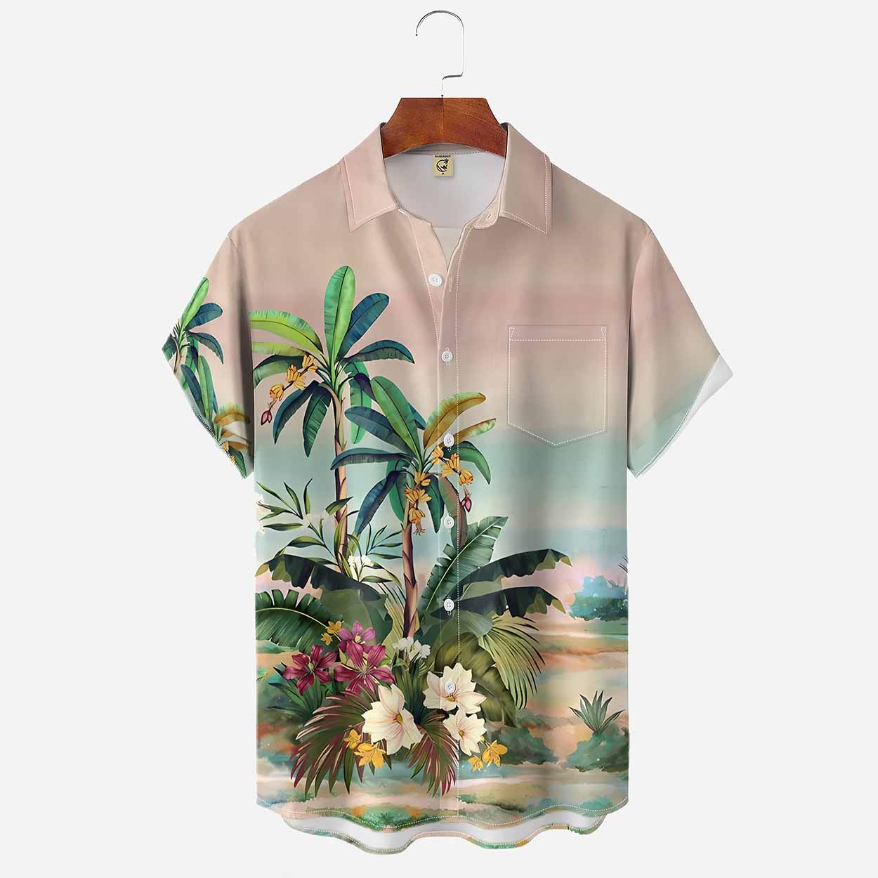 Palm Tree Chest Pocket Hawaiian Shirt Palm Tree Chest Pocket Hawaiian Shirt