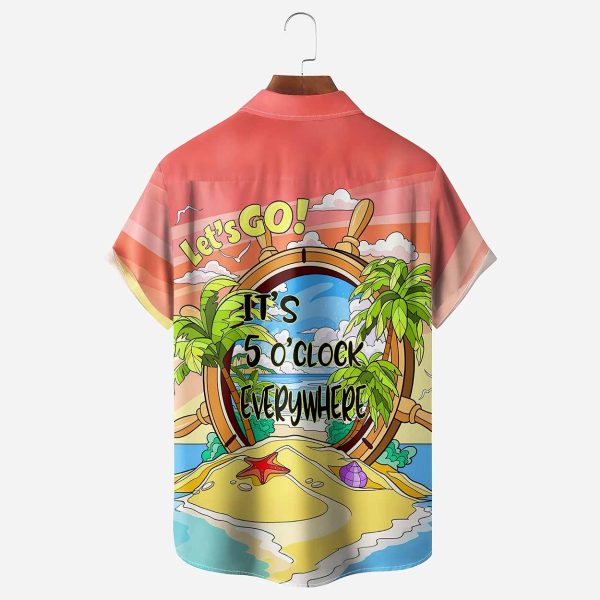 Palm Tree Its 5 O’Clock Everywhere Chest Pocket Hawaiian Shirt