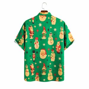 Santa Print Casual Breathable Hawaiian Shirt 1 Santa Print Casual Breathable Hawaiian Shirt