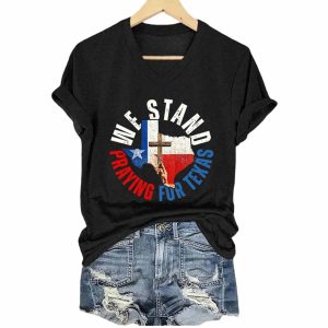 Women's We Stand Praying For Texas V-Neck-T Shirt 1 Women's We Stand Praying For Texas V Neck T Shirt