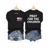 V-Neck Retro Texas Strong Pray For Texas Pray For The Children Print T-Shirt