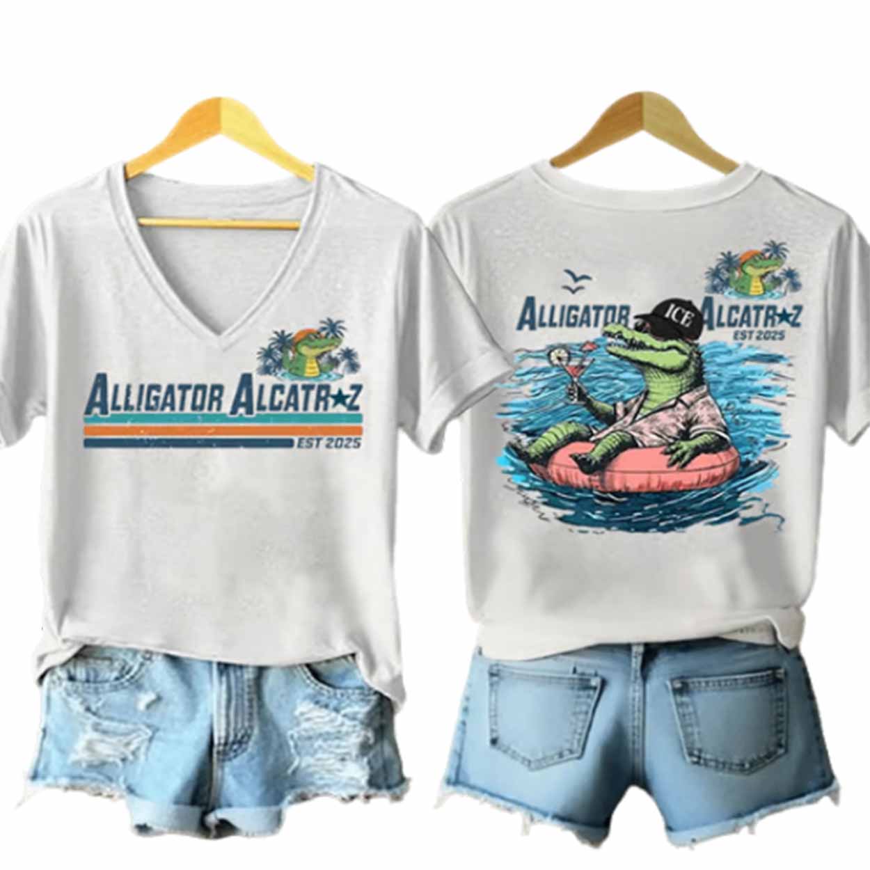 Women's Crocodile Island Print Casual T shirt Women's Crocodile Island Print Casual T-shirt
