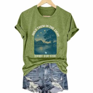 Retro Texas Strong Hold Them In The Light In Memory In Love In Texas Print T Shirt
