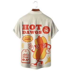 Vintage Hot Dog Poster Chest Pocket Hawaiian Shirt